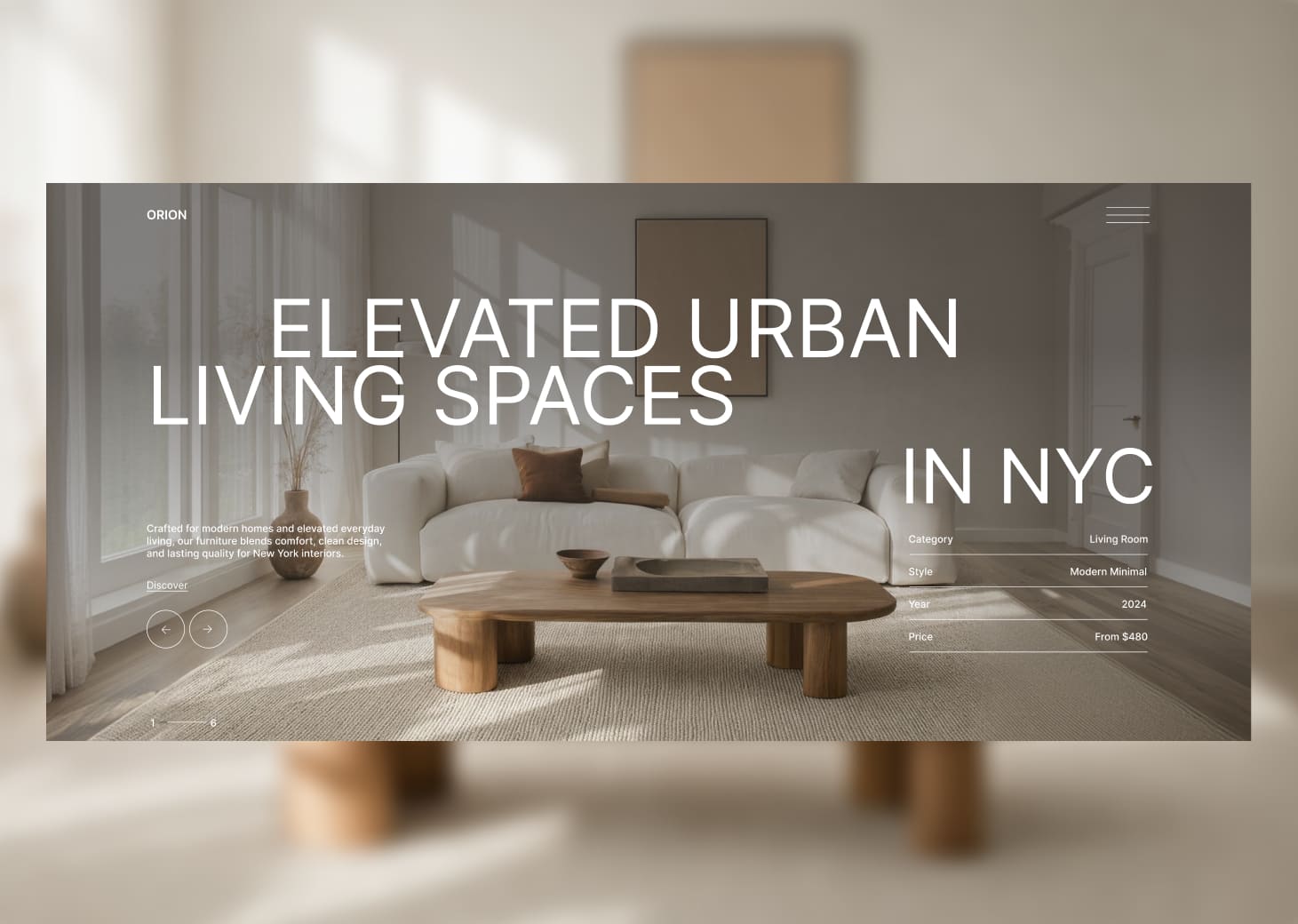 Orion furniture e-commerce website UI design